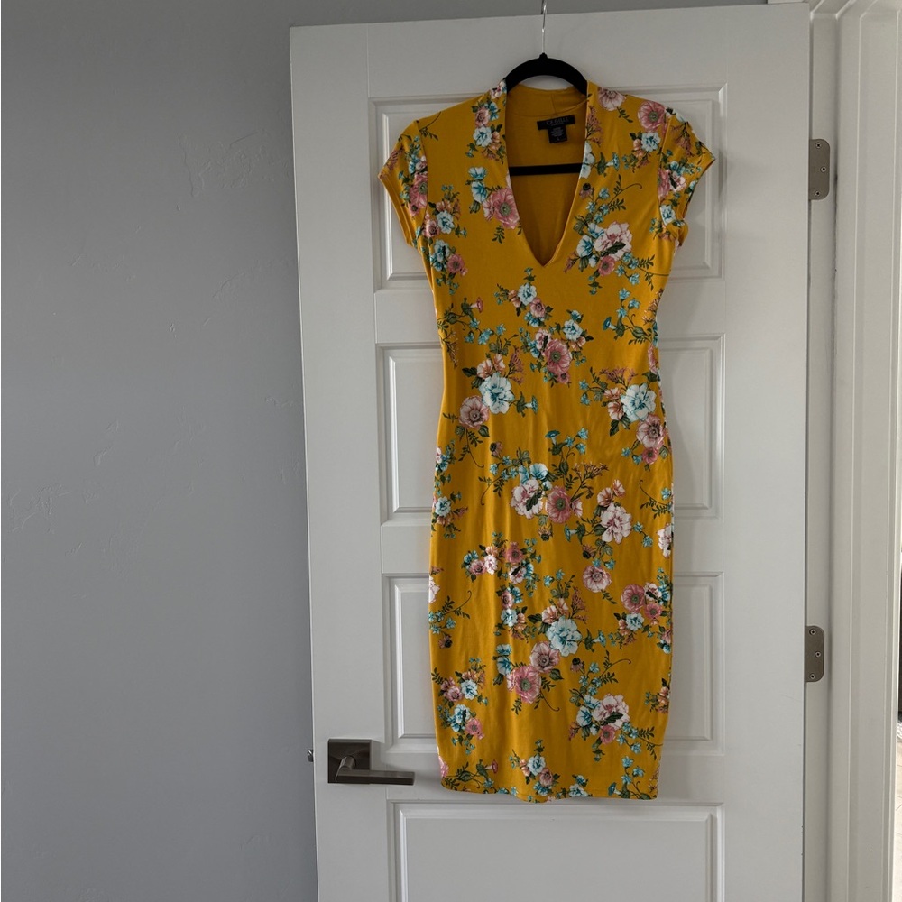Joe & Elle Yellow Floral Midi Dress